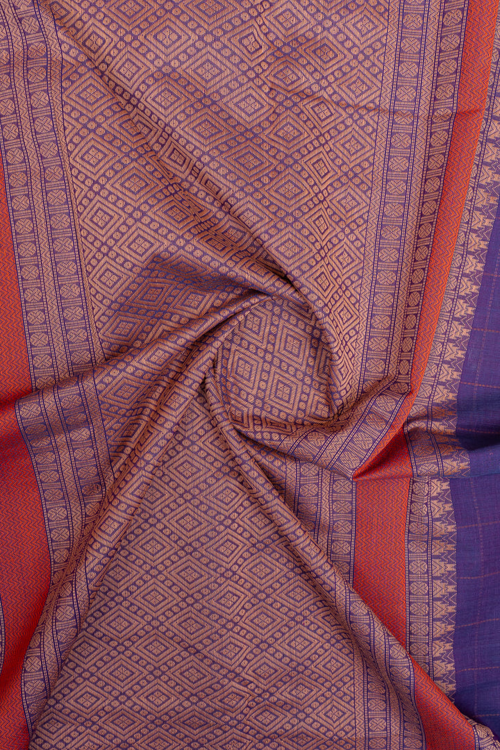 Purple checks pure cotton silk saree