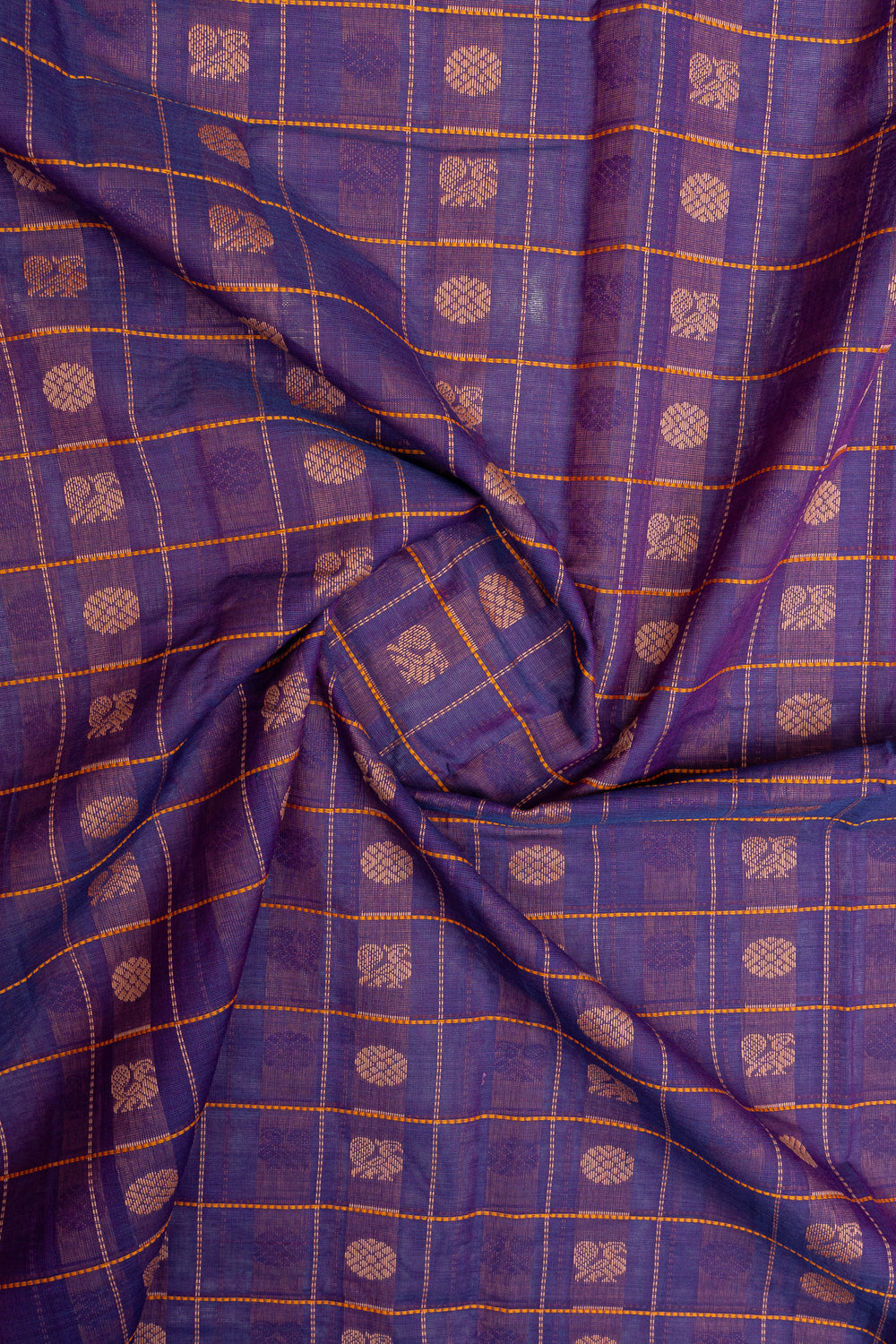 Purple checks pure cotton silk saree
