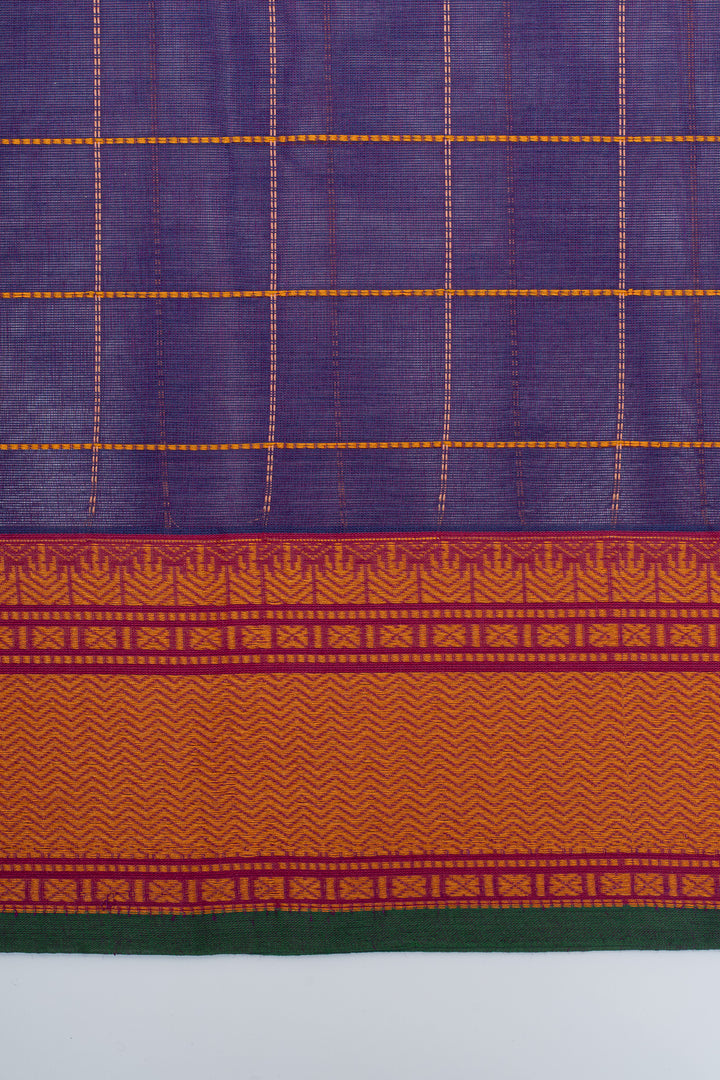 Purple checks pure cotton silk saree