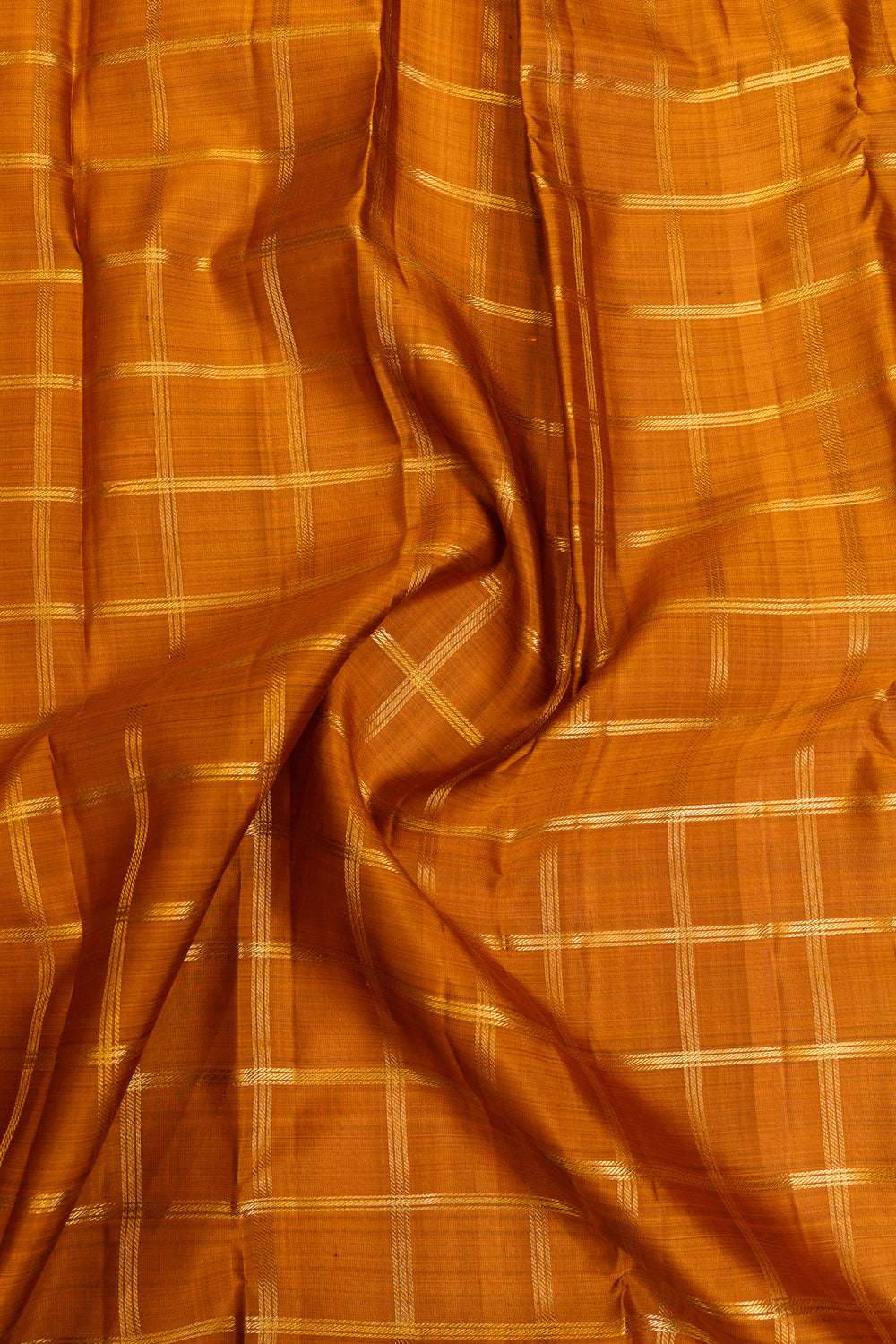 Rust orange and brown Zari checks pure Kanchipuram silk saree