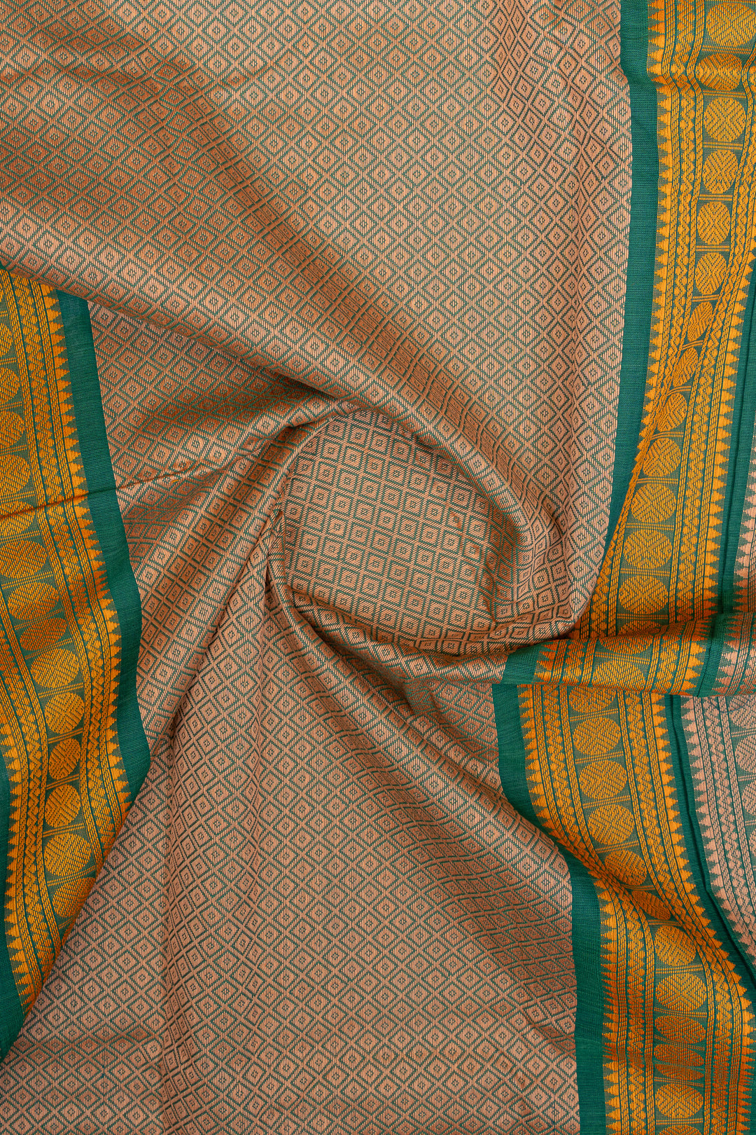 Green traditional pure cotton saree
