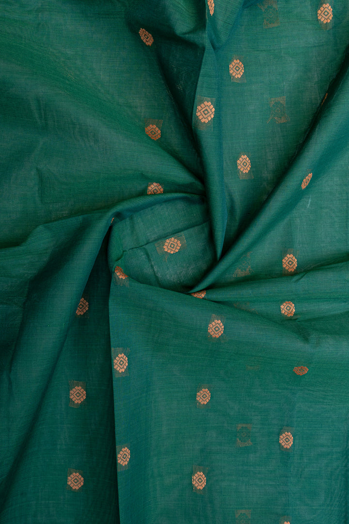Green traditional pure cotton saree