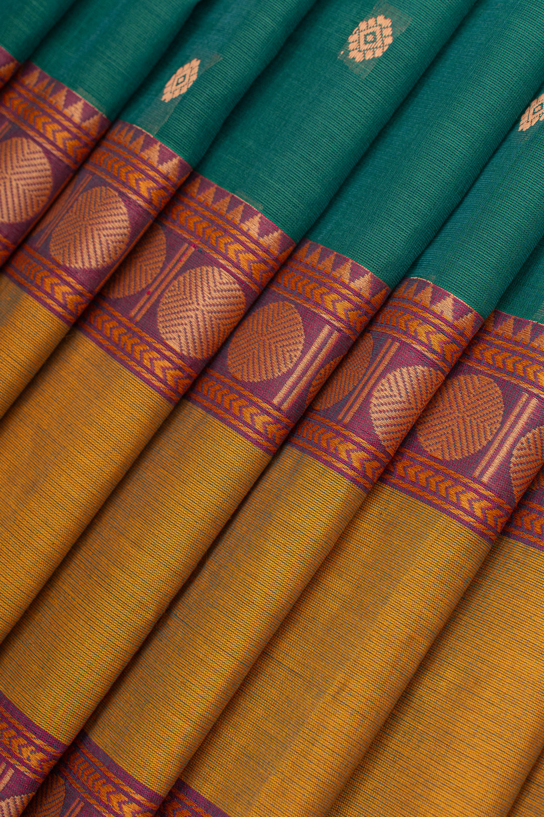 Green traditional pure cotton saree