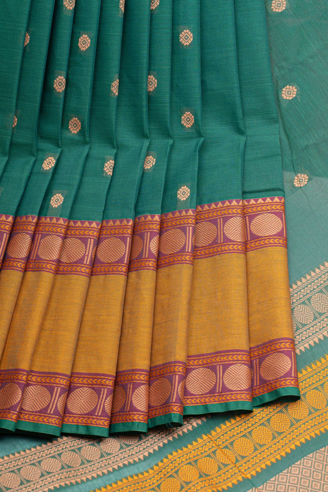 Green traditional pure cotton saree