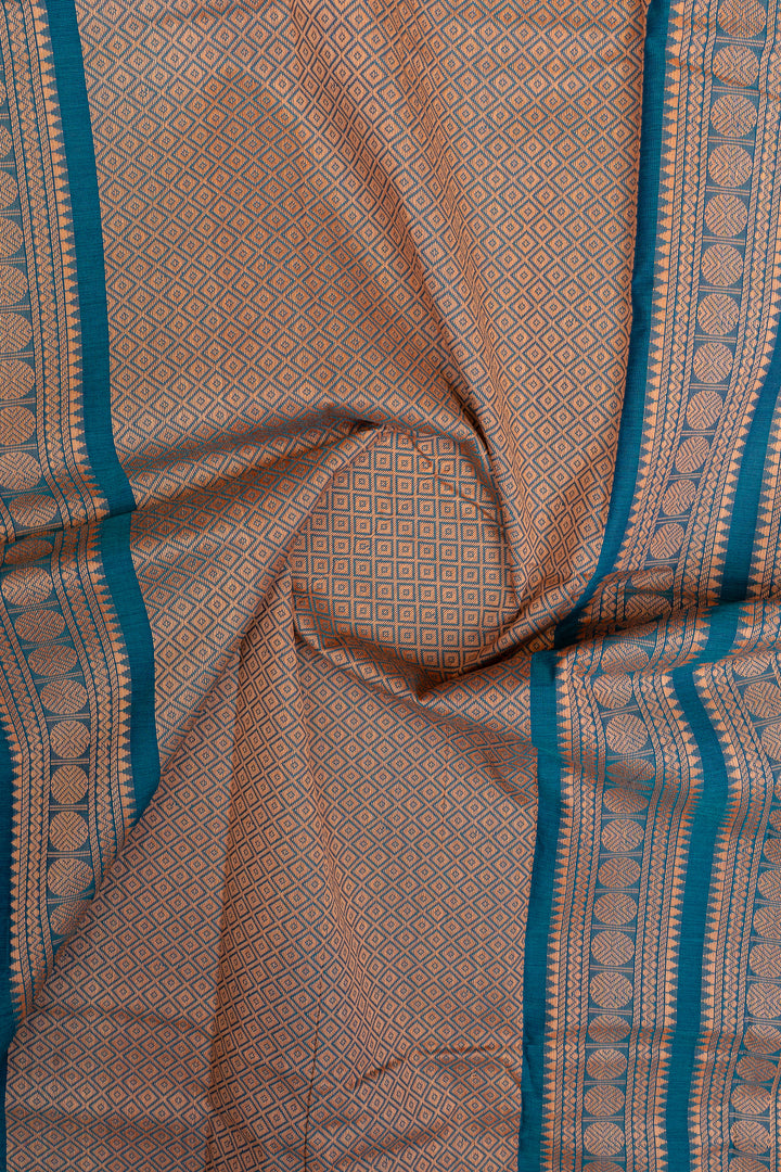 Peacock blue traditional pure cotton silk saree