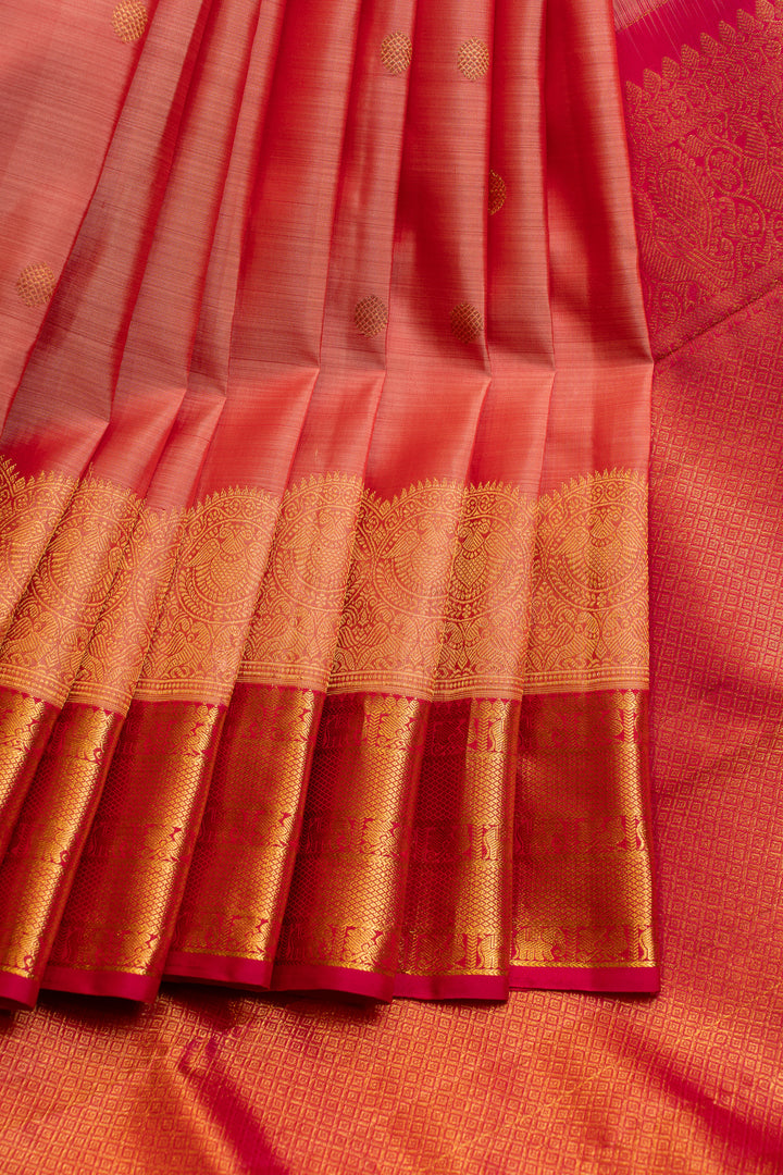 Peach turning border pure Kanchipuram silk saree