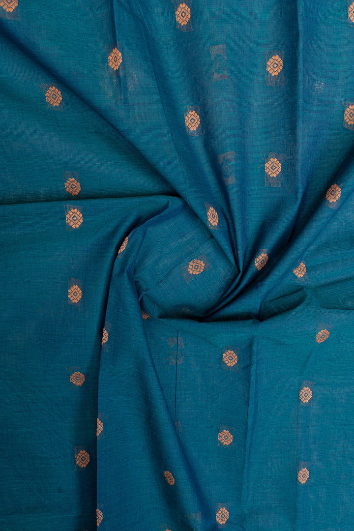 Peacock blue traditional pure cotton silk saree