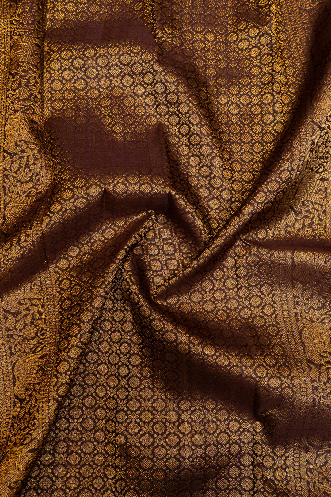 Peach turning border pure Kanchipuram silk saree