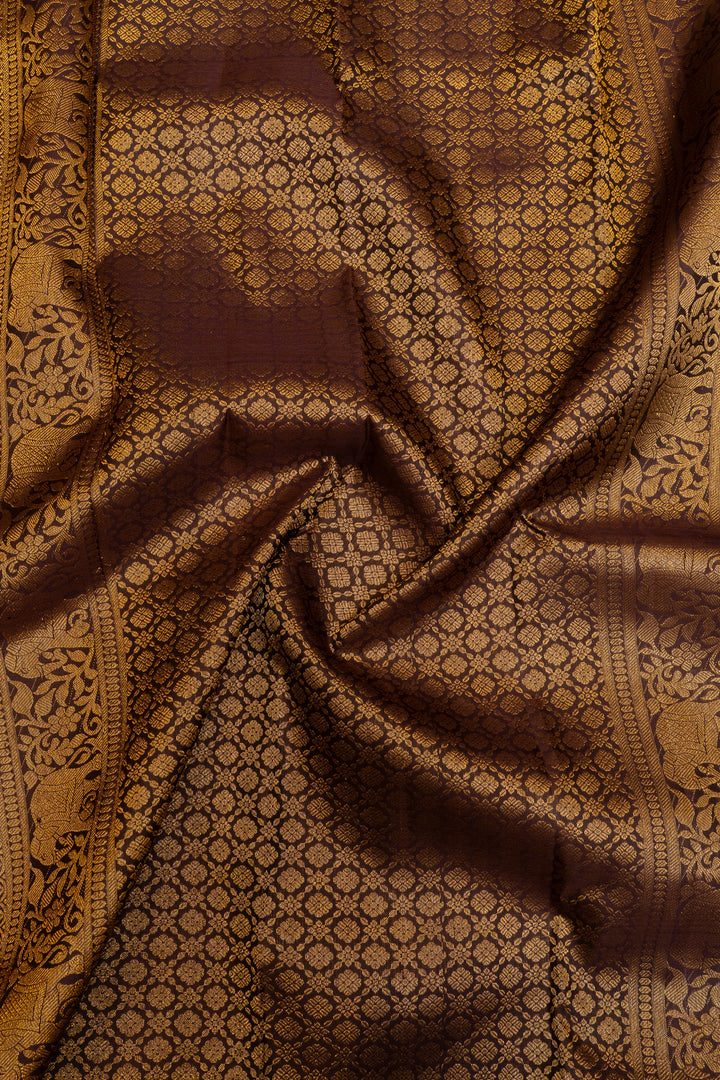 Peach turning border pure Kanchipuram silk saree