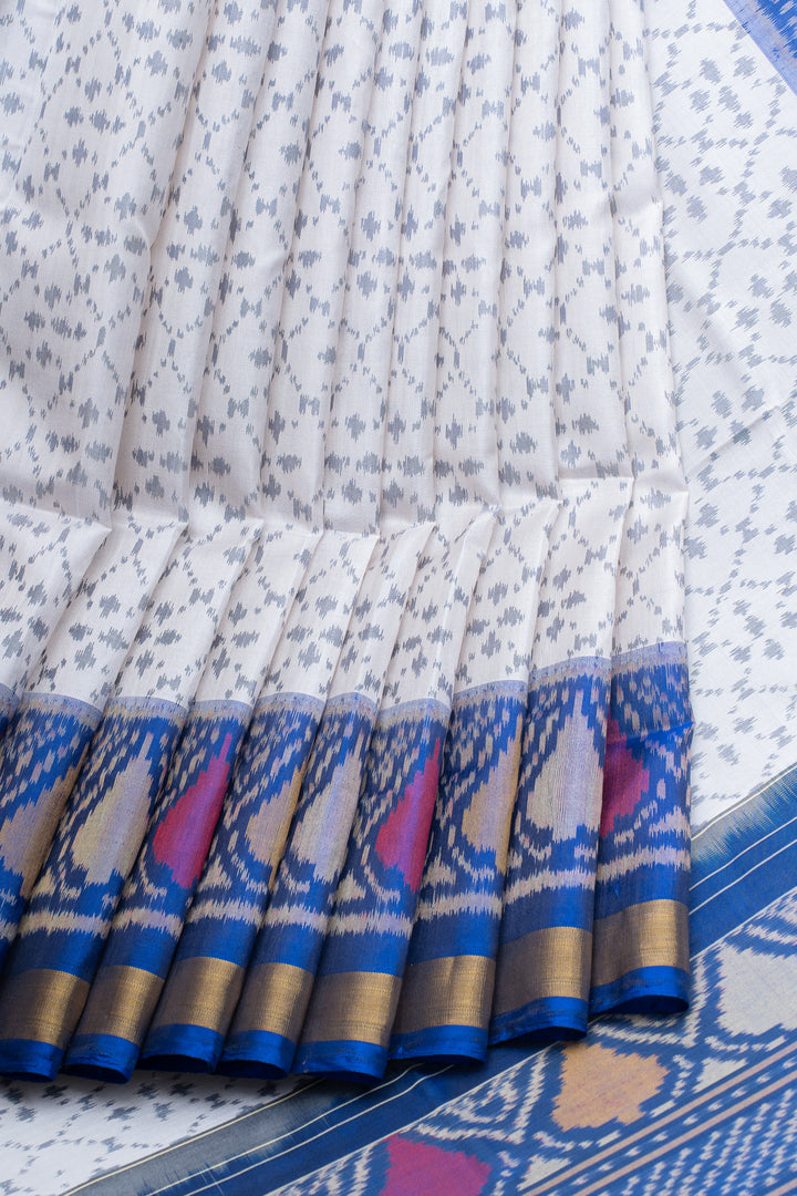 Off white and blue pure Patola silk saree