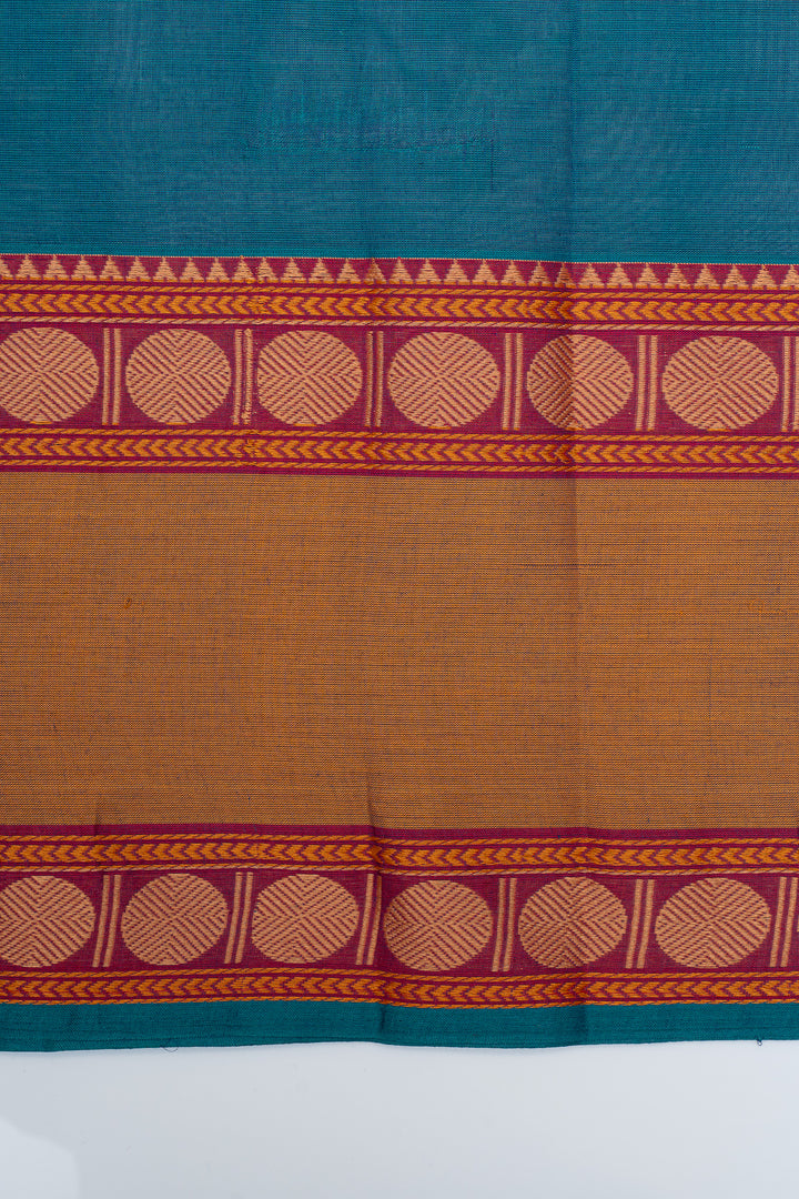 Peacock blue traditional pure cotton silk saree
