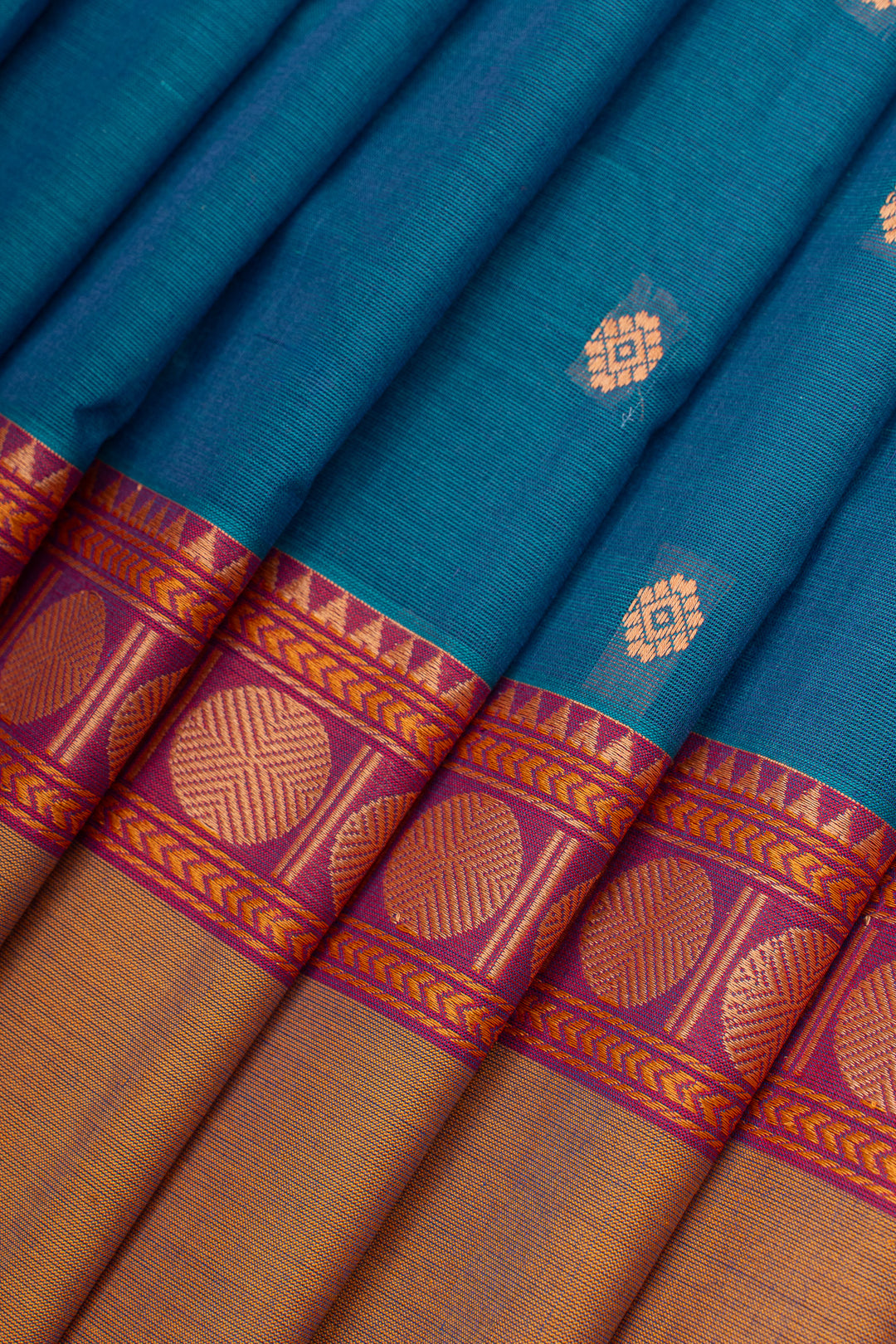 Peacock blue traditional pure cotton silk saree