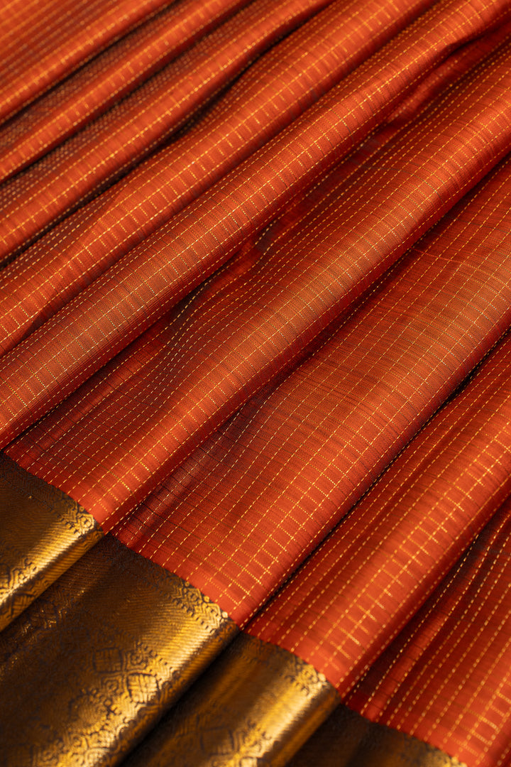 Peach turning border pure Kanchipuram silk saree