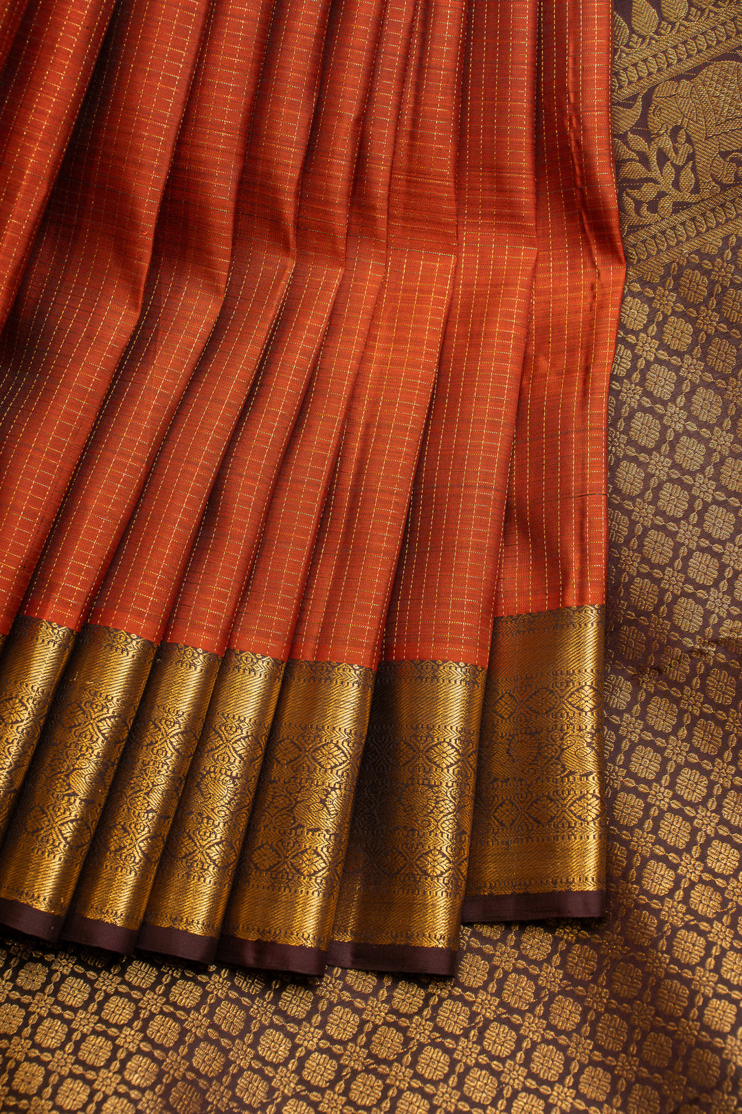 Peach turning border pure Kanchipuram silk saree
