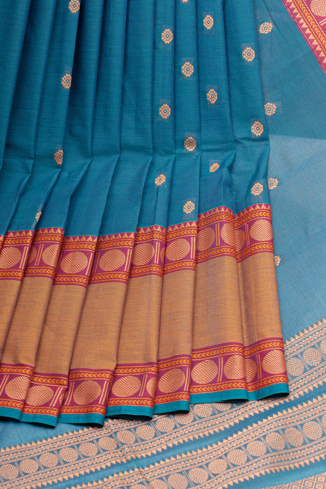 Peacock blue traditional pure cotton silk saree