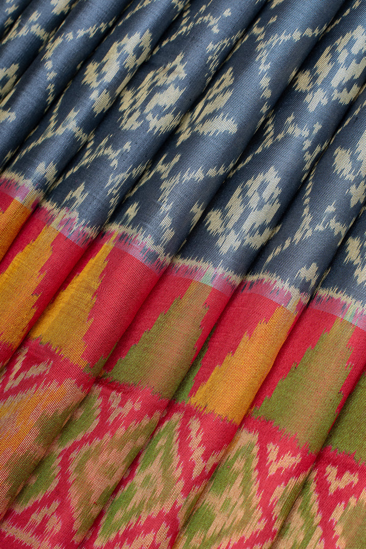 Grey and red pure Patola silk saree