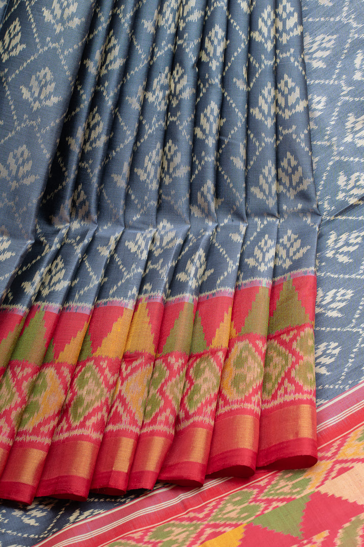 Grey and red pure Patola silk saree