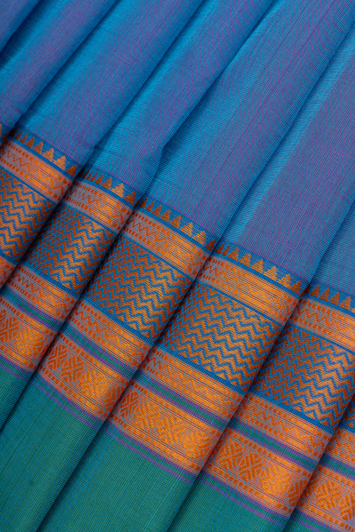 Blue traditional pure cotton silk saree