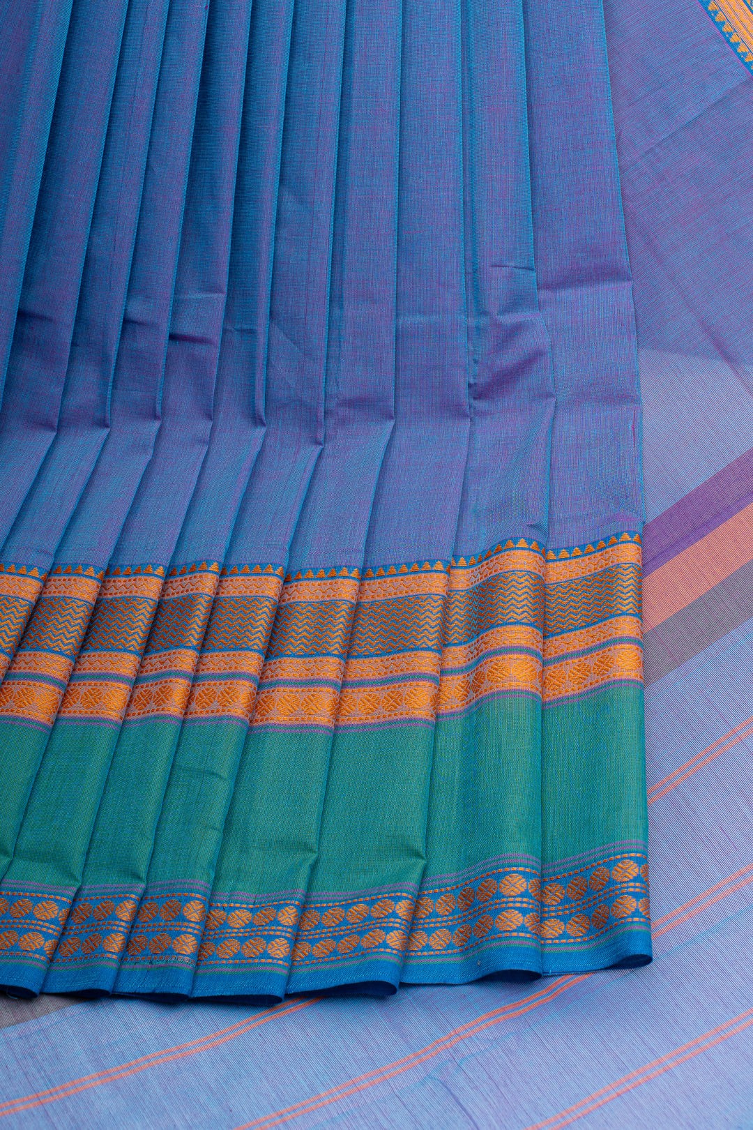 Blue traditional pure cotton silk saree