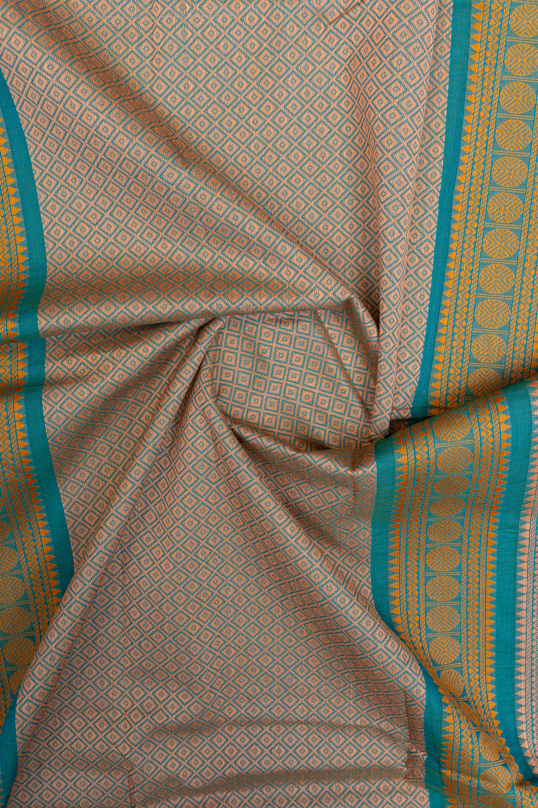 Teal Blue traditional pure cotton silk saree