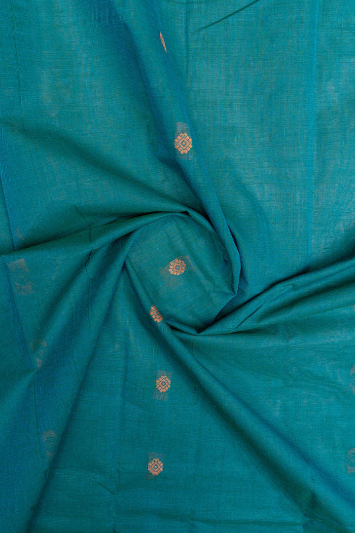 Teal Blue traditional pure cotton silk saree