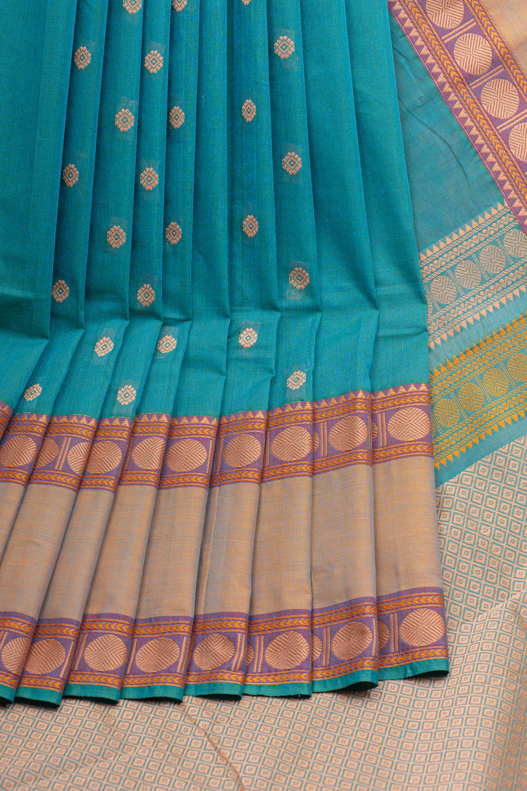 Teal Blue traditional pure cotton silk saree