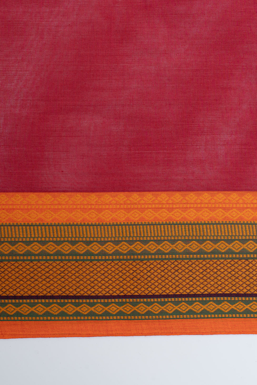 Red and orange threadwork pure cotton silk saree