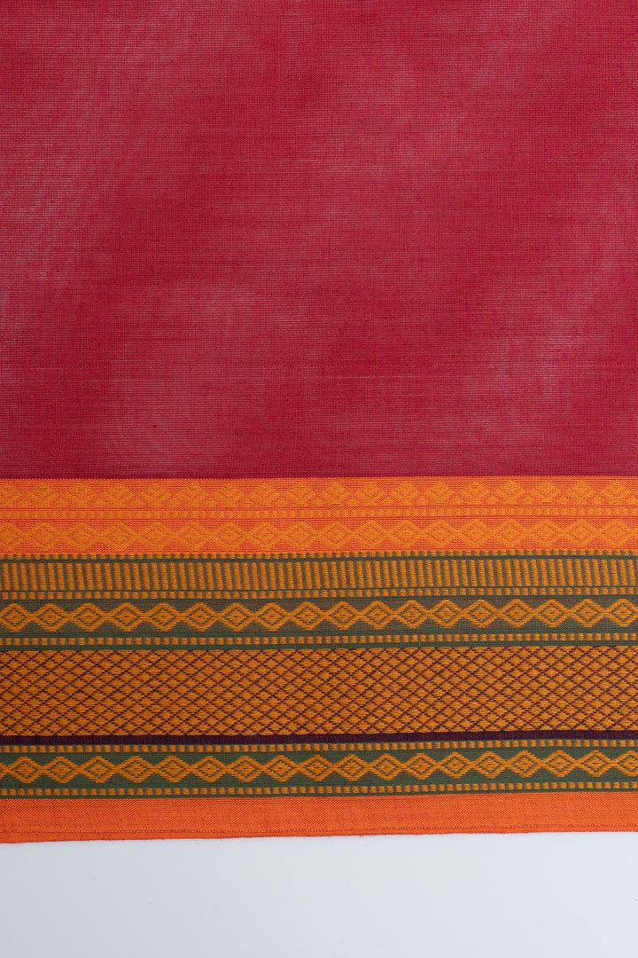 Red and orange threadwork pure cotton silk saree