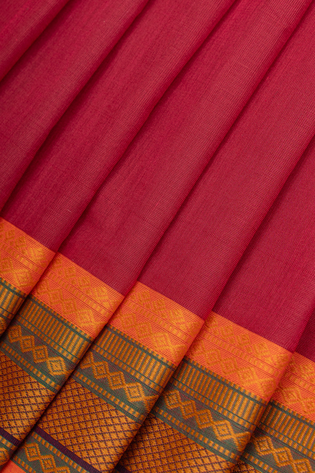 Red and orange threadwork pure cotton silk saree