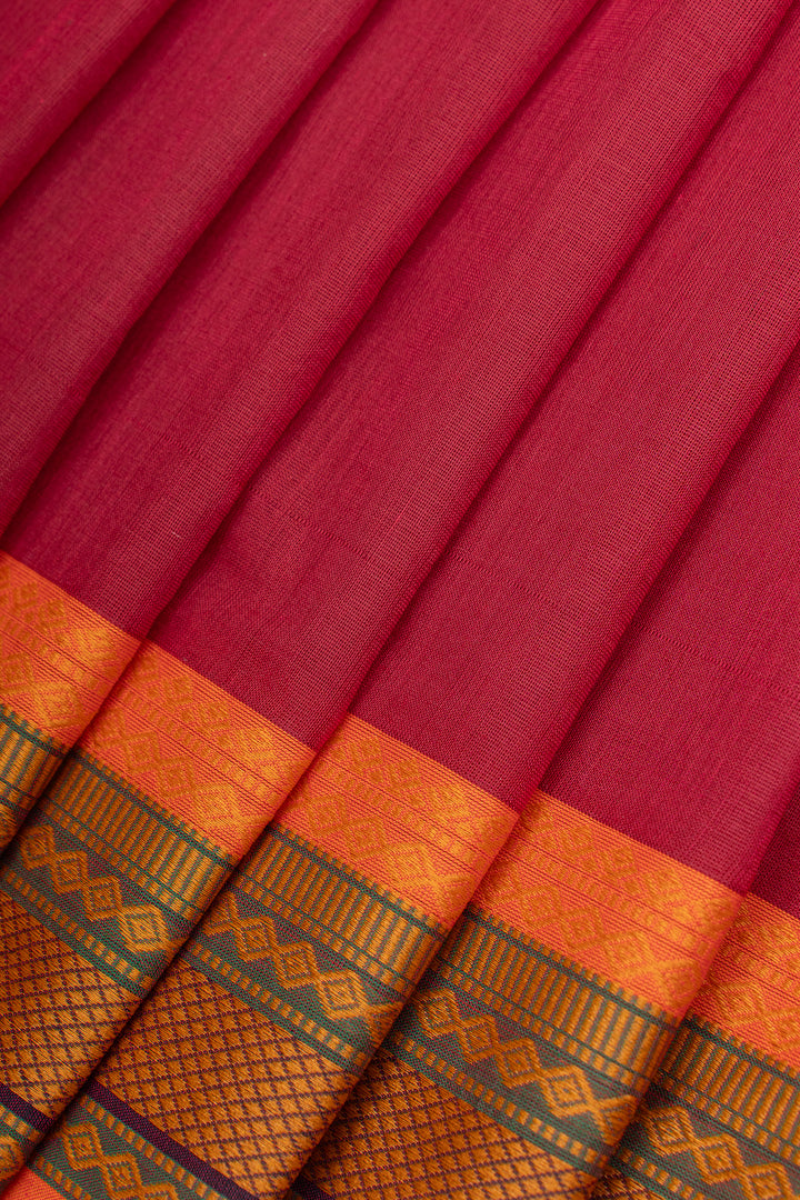 Red and orange threadwork pure cotton silk saree
