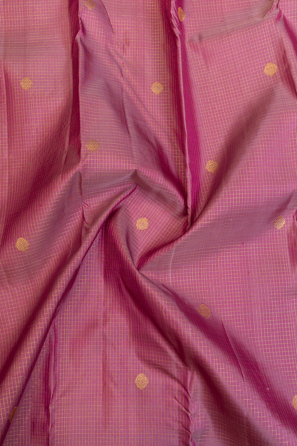 Purplish pink Zari checks pure Kanchipuram silk saree