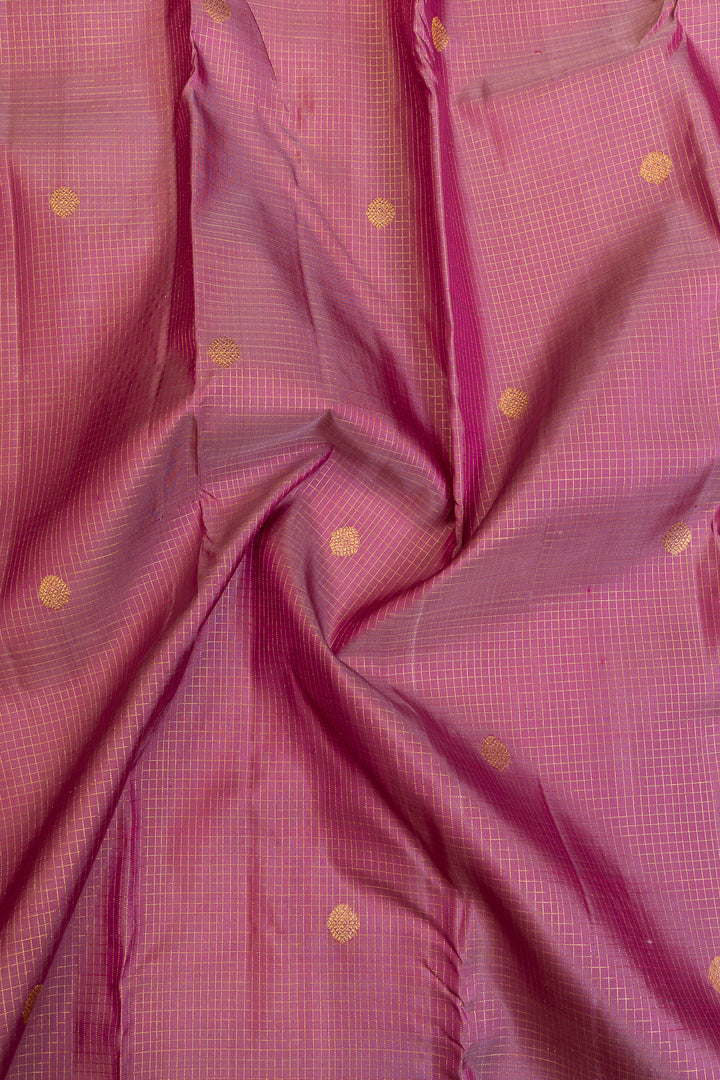 Purplish pink Zari checks pure Kanchipuram silk saree