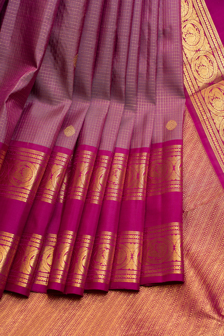 Purplish pink Zari checks pure Kanchipuram silk saree
