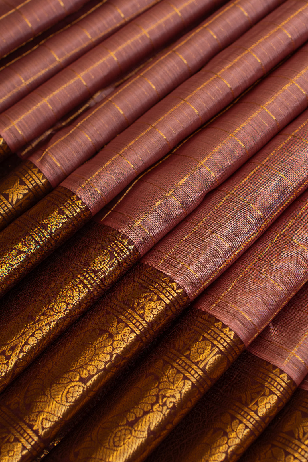 Mauve and coffee brown pure Kanchipuram silk saree