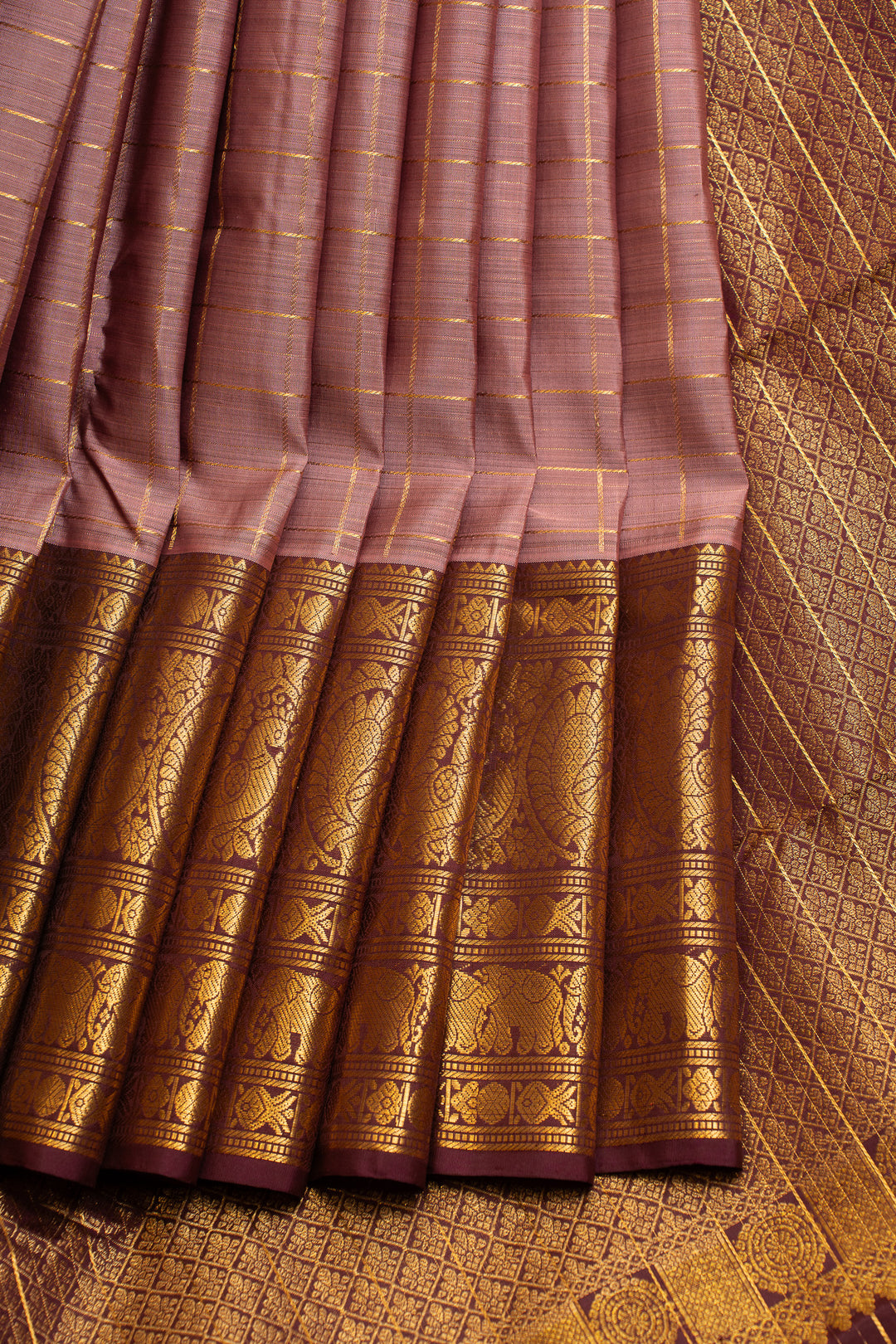 Mauve and coffee brown pure Kanchipuram silk saree