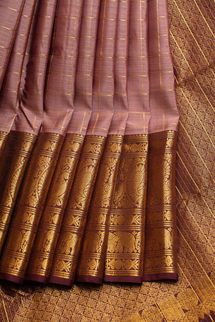 Mauve and coffee brown pure Kanchipuram silk saree