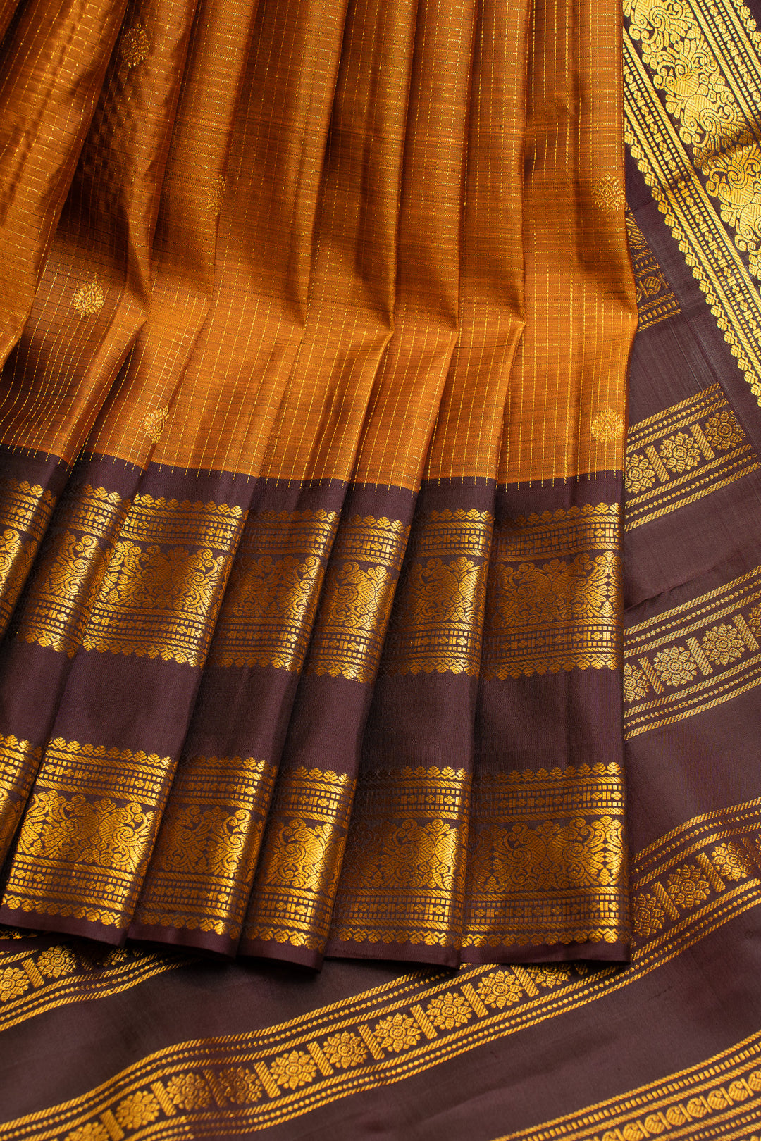 Rust orange and brown rettai pettu pure Kanchipuram silk saree