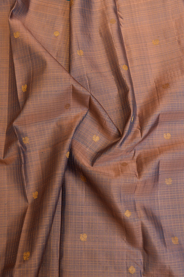 Mauve and blue Zari checks pure Kanchipuram silk saree