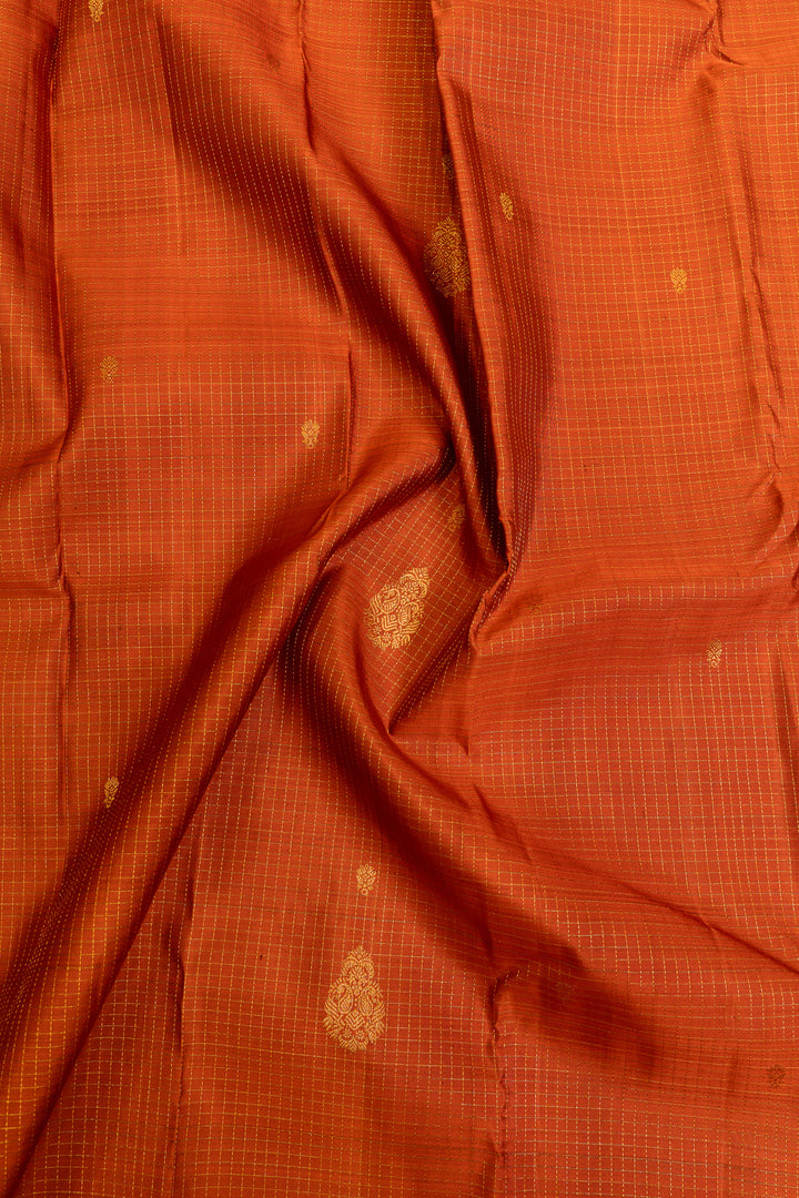 Rust orange Zari checks pure Kanchipuram silk saree