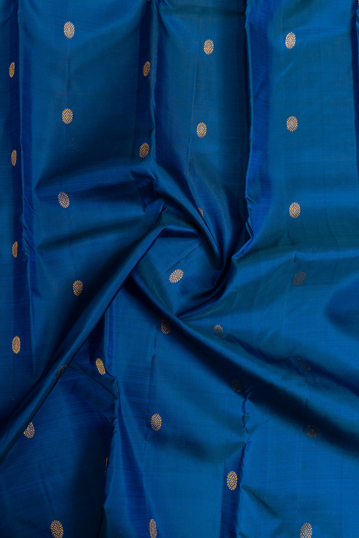 Peacock blue small Border pure Kanchipuram silk saree