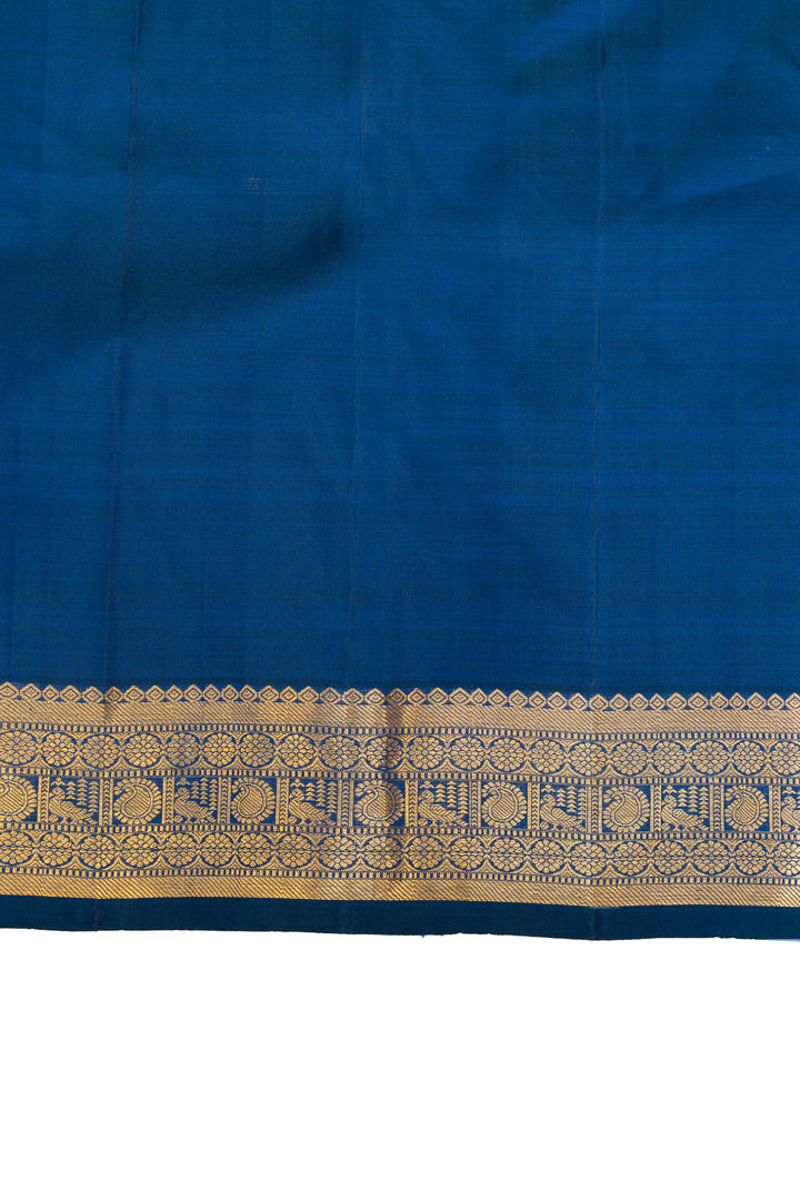 Peacock blue small Border pure Kanchipuram silk saree