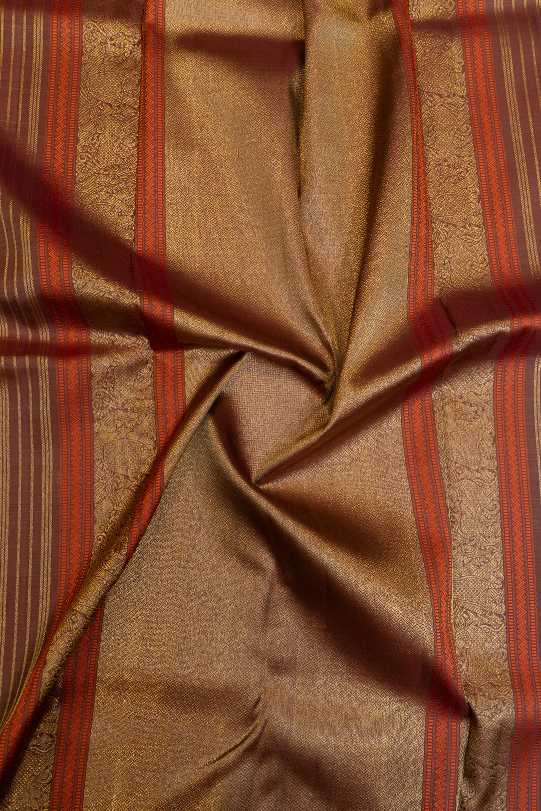Pink and brown Vintage checks pure Kanchipuram silk saree