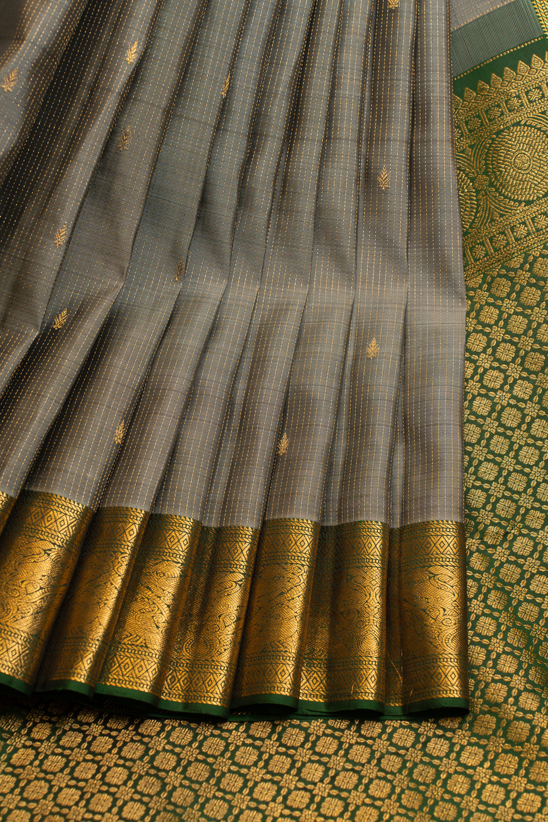 Sage green Vairaoosi checks pure Kanchipuram silk saree