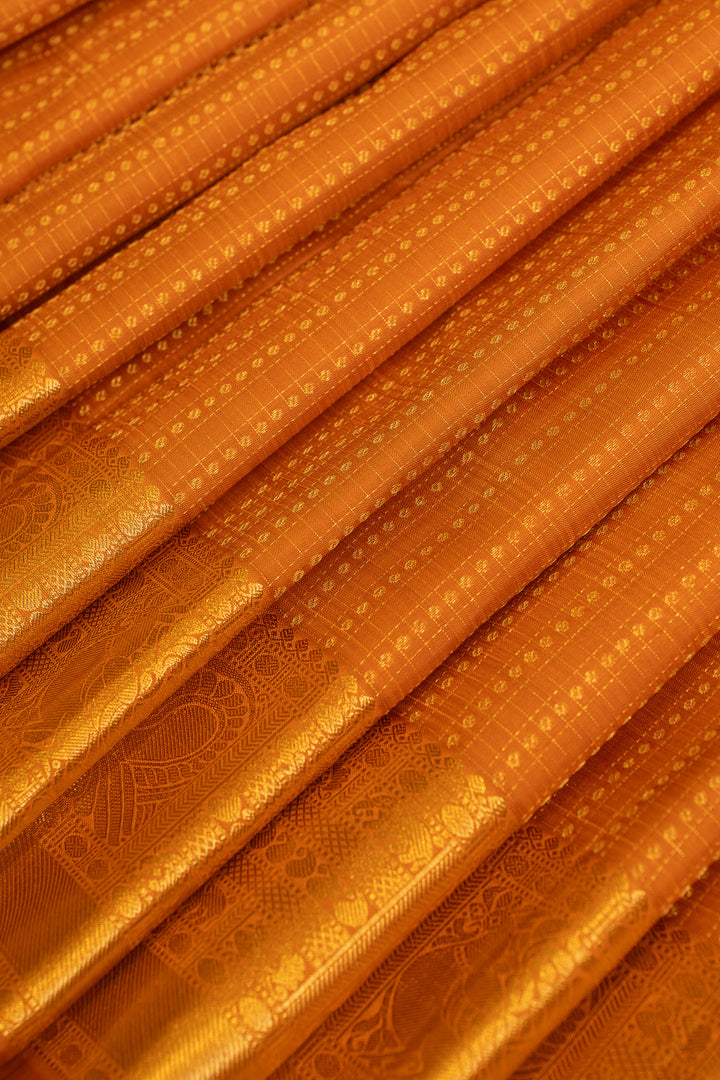 Orange Muthu Zari Kattam pure Kanchipuram silk saree