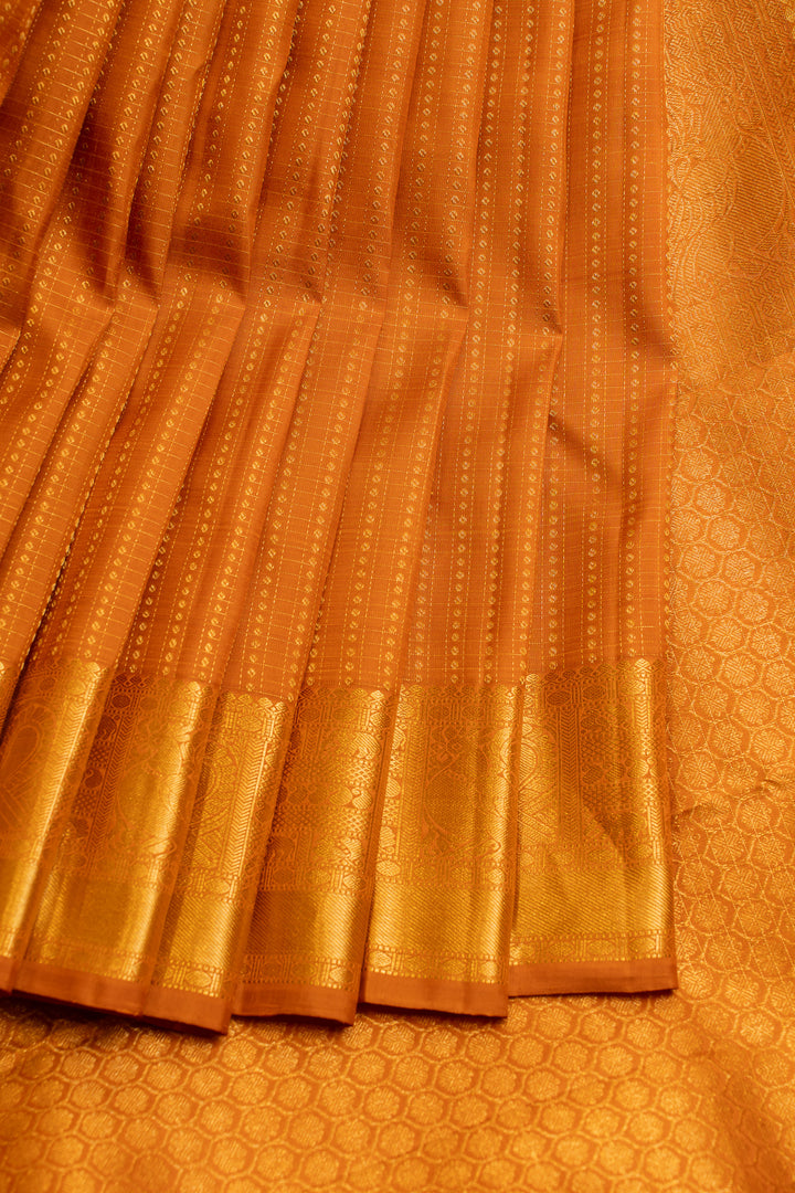 Orange Muthu Zari Kattam pure Kanchipuram silk saree