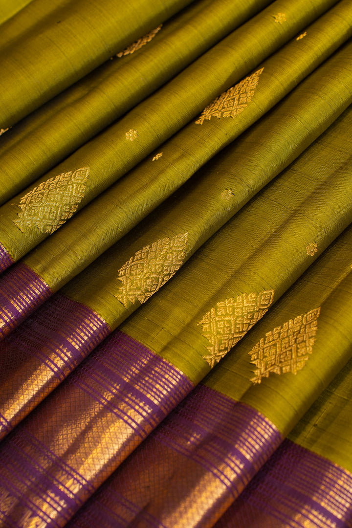 Mehendi green and purple pure Kanchipuram silk saree