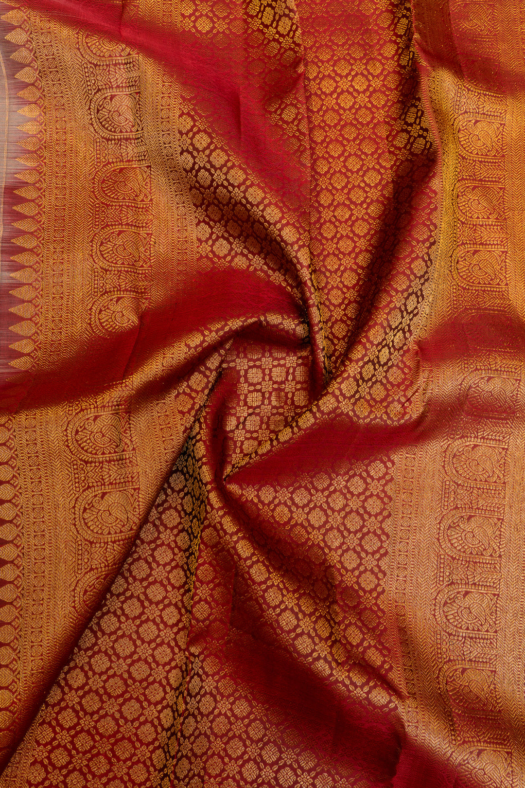 Grey Zari checks and red pure Kanchipuram silk saree