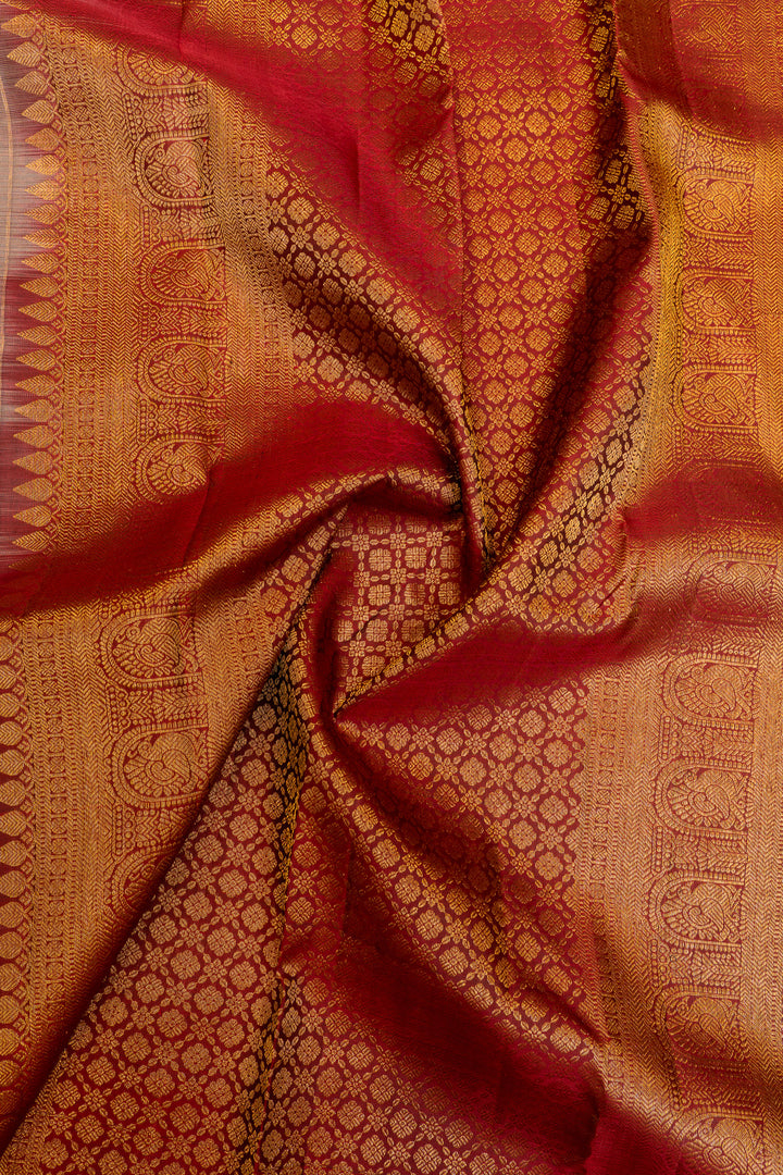 Grey Zari checks and red pure Kanchipuram silk saree