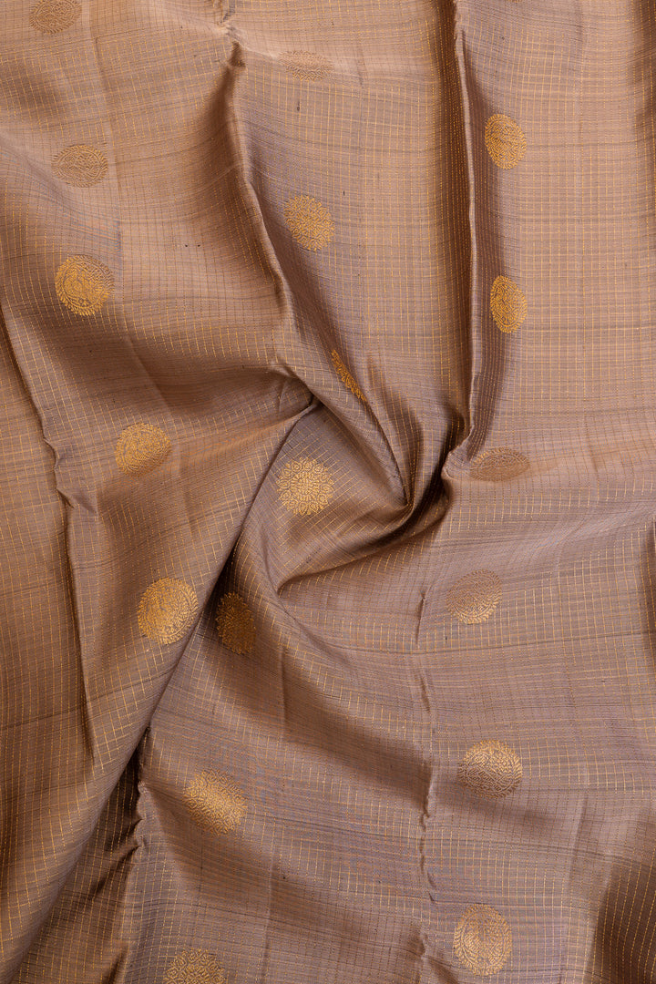 Grey Zari checks and red pure Kanchipuram silk saree