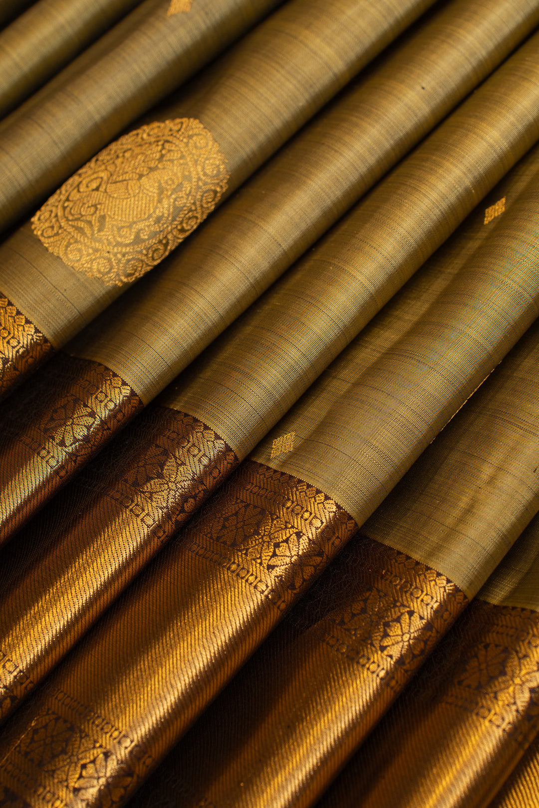 Sea green and brown pure Kanchipuram silk saree